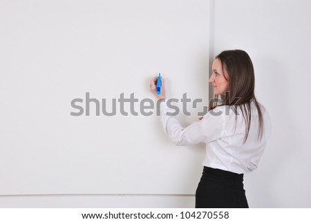 Businesswoman  writing notes on board