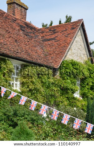 English Cottage with union flag Bunting