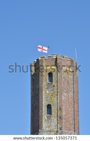 Castle tower with english  flag