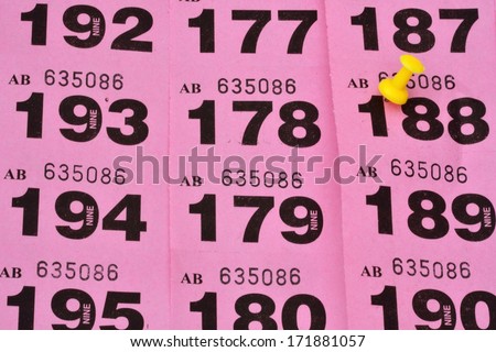 rows of raffle tickets with winner highlighted