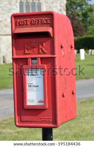 St LAWRENCE  ESSEX UK  17 May 2014:  red post box