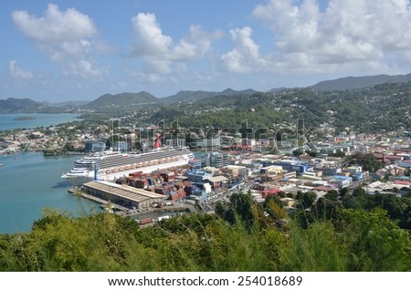 CASTRIES ST LUCIA CARIBBEAN: 19  January  2015:  Overlooking Town of Castries capital of St Lucia