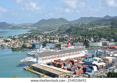 CASTRIES ST LUCIA CARIBBEAN 19  January  2015:  Large Cruise Ship in harbour of Capital of St Lucia