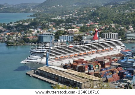 CASTRIES ST LUCIA CARIBBEAN 19  January  2015:  Large Cruise Ship in harbour of castries St Lucia