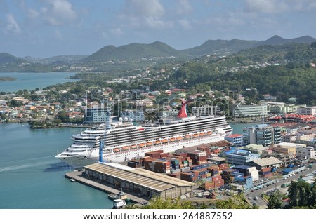 CASTRIES ST LUCIA CARIBBEAN 19  January  2015:  Large Ocean cruiser  in Capital of St Lucia