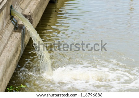 Photo of flow out water from the conduit of Industrial factory to the river