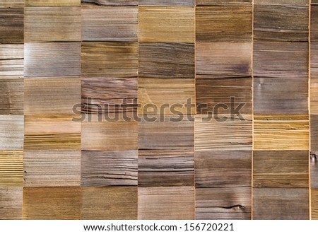 vintage pattern material of cedar wooden decorative background on wall, pine wood Roofing material.