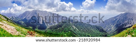 Slovenia mountain landscape shot at the road to Vrtaca. The Karavanke mountain chain, which runs along the Slovenian-Austrian border.
