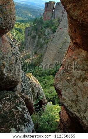 Belogradchik rock - look from one rock-cleft, Bulgaria