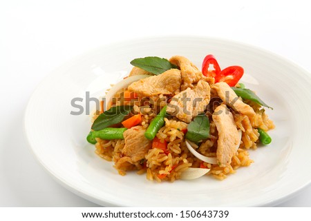 Thai spicy food basil chicken fried rice recipe (Krapao Gai)