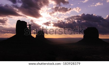 Monument Valley 08 Sunrise Left & Right Mitten Butte Arizona and Utah