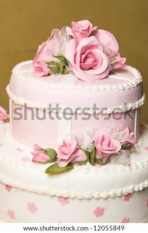 stock photo Pink and white floral design wedding cake
