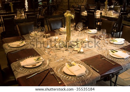 stock photo Wedding Table setting with rusted colors and bamboo decor