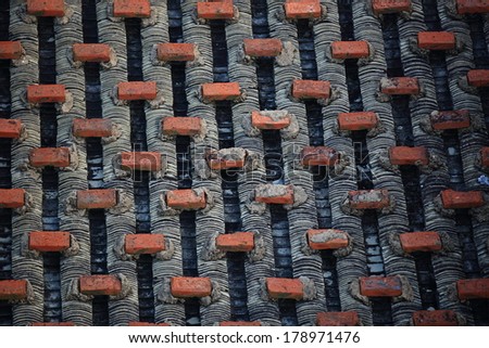 chinese tiled roof with bricks