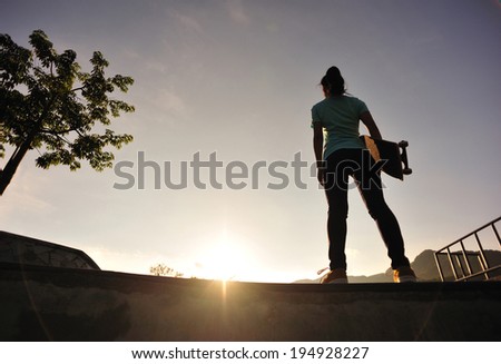 skateboarding woman sunrise skatepark