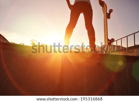 skateboarding woman sunrise