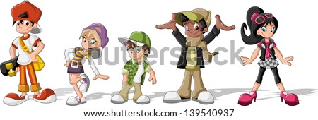 Group Of Hipster Cartoon Young People. Cool Teenagers.
