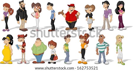 Big Group Of Happy Cartoon People