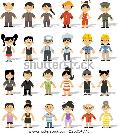 Group of chinese happy cartoon people