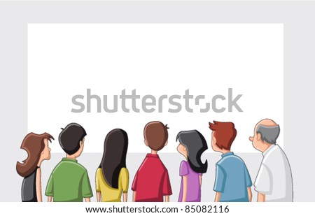 Group cartoon people looking / staring white screen