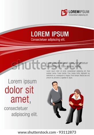 Red and gray template for advertising brochure with business people Red and gray template for advertising brochure with business people