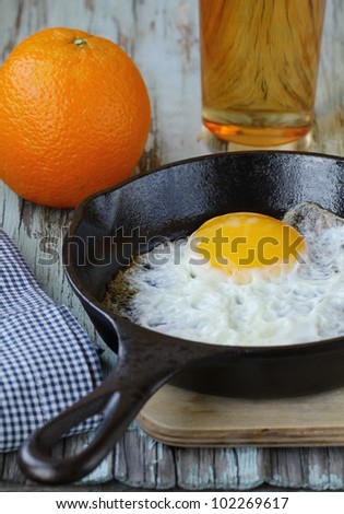 fried egg in a frying pan, a traditional breakfast