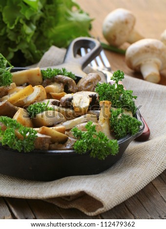 grilled field champignon mushrooms with parsley