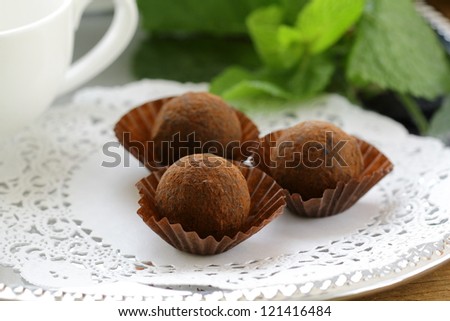 chocolate candy  truffle with fresh mint
