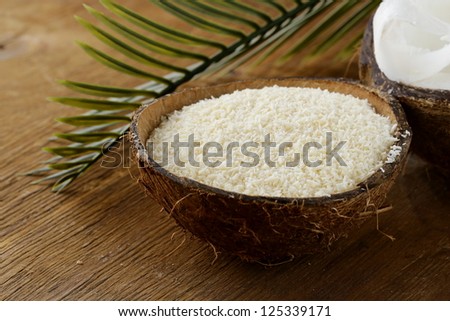 grounded coconut flakes  and fresh coconut