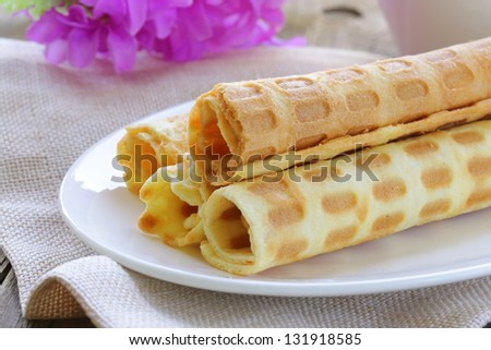 cookie wafer rolls on a plate