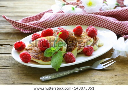 homemade pancakes with berries and mint - a delicious and healthy breakfast