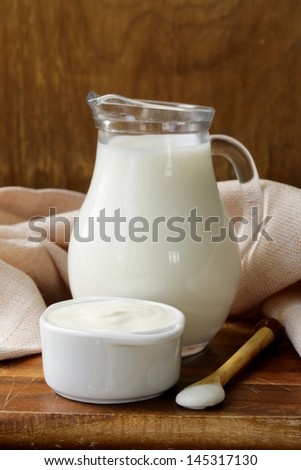 still life of dairy products (milk, sour cream)