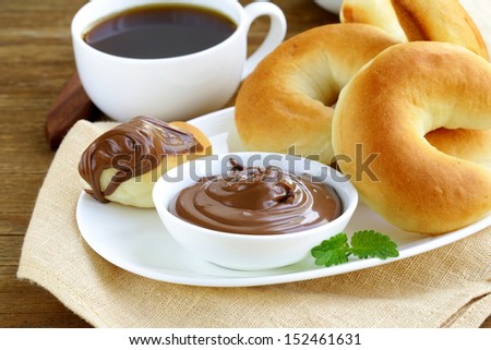 Chocolate nut paste for breakfast with bread rolls