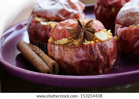 Baked apples with spices (anise, cinnamon) winter holiday dessert