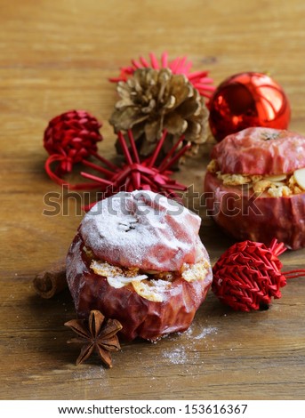 Baked apples with spices (anise, cinnamon) winter holiday dessert