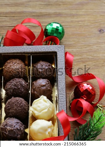 Gift box of chocolates candy truffle dessert for Christmas