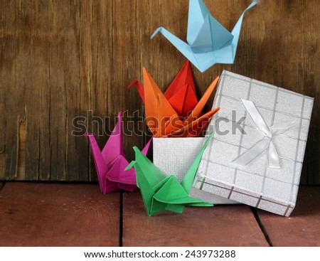 colorful paper origami birds crane Japanese symbol