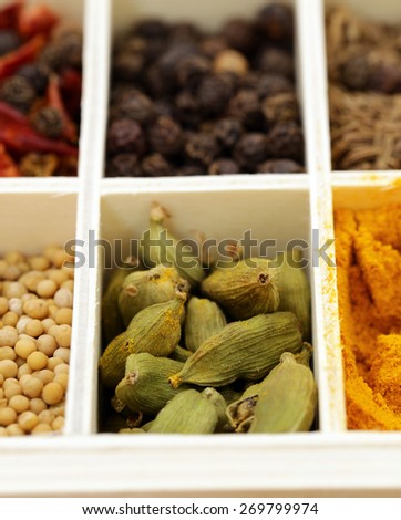 Macro shot of fragrant spices for seasoning food