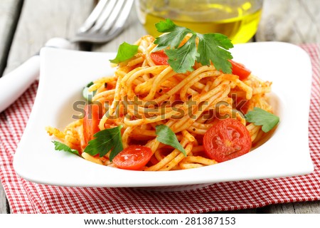 Italian traditional pasta - spaghetti with tomato sauce