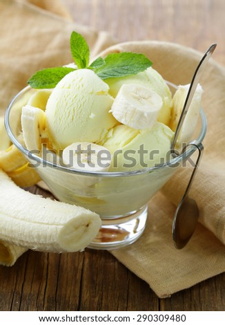fruit ice cream with fresh banana and mint
