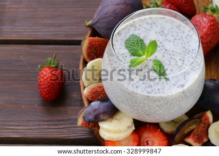 Dessert chia seed pudding with berries and fruits - healthy eating, super food