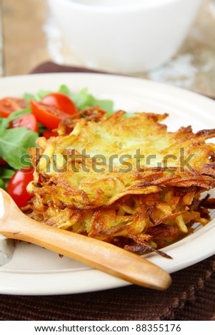 potato pancakes with dill and sour cream