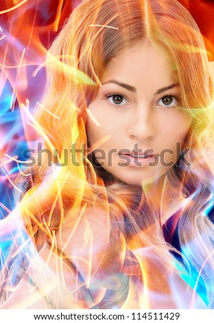 bright picture of lovely woman with fire effect
