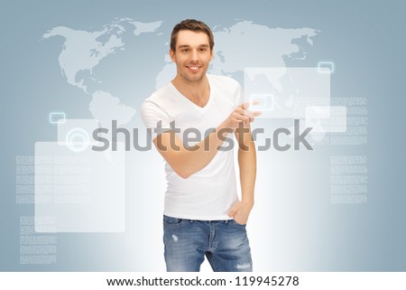 picture of handsome man working with touch screen