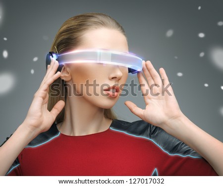 picture of beautiful woman with futuristic glasses