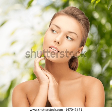 beauty and eco cosmetology concept - beautiful woman on nature