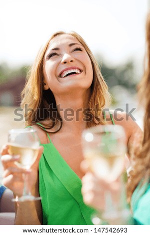 Summer Holidays, Vacation And Celebration - Girl With Champagne Glass