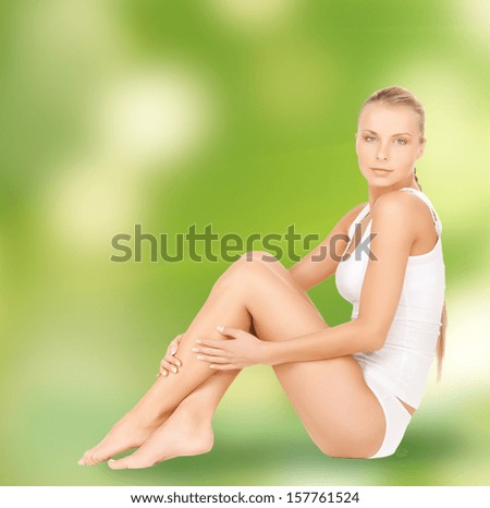 health and beauty, eco, bio, nature concept - beautiful woman in white cotton underwear