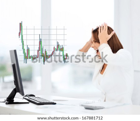 business, office, problem, money and stress concept - stressed businesswoman with computer at work