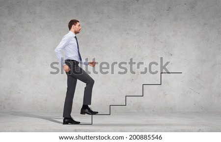 business and education concept - serious businessman stepping on step